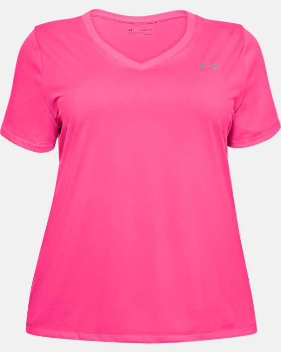 Women's UA Tech™ Short Sleeve V-Neck, Pink, pdpMainDesktop image number 4